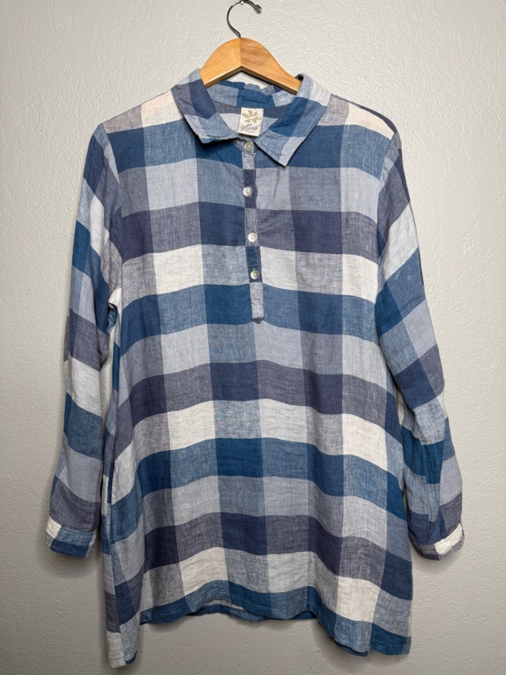 Match point USA tunic linen plaid gingham sz small Lagenlook